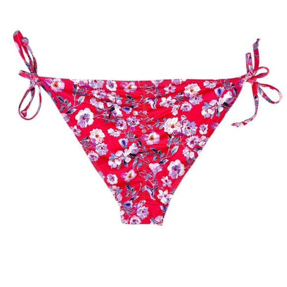 H&M Red Floral Swim Bikini Bottoms Side Tie Size 6 - Picture 2 of 4